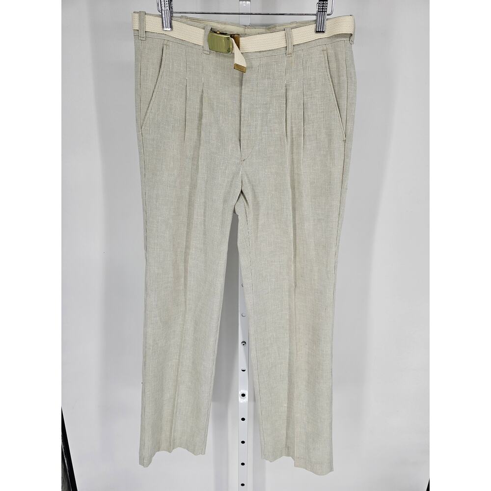 Vintage 1970s Le Tigre Mens Sz 32x30 Belted Pleated Dress Pants Cream